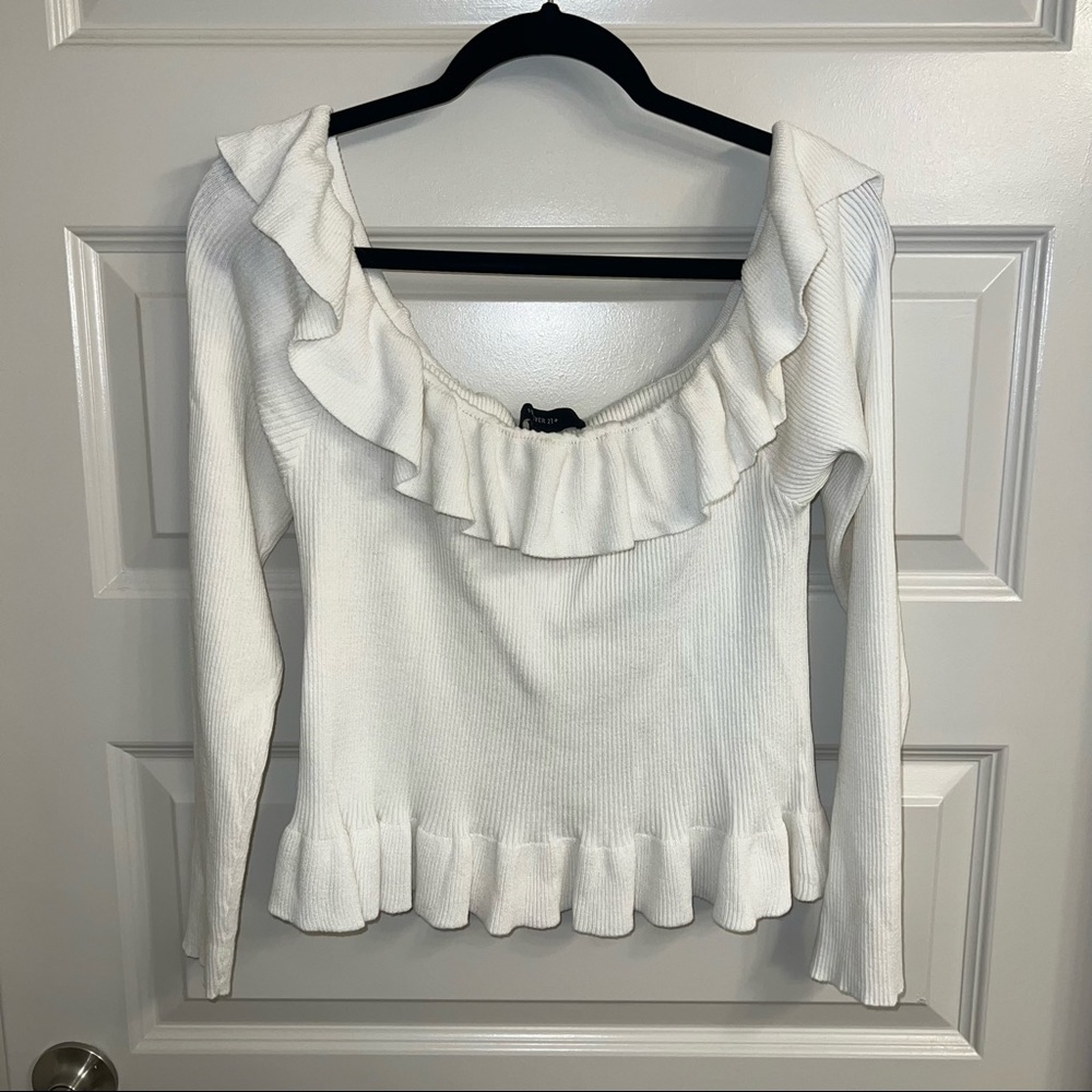 Forever 21 (3X) white off the shoulder cropped sweater